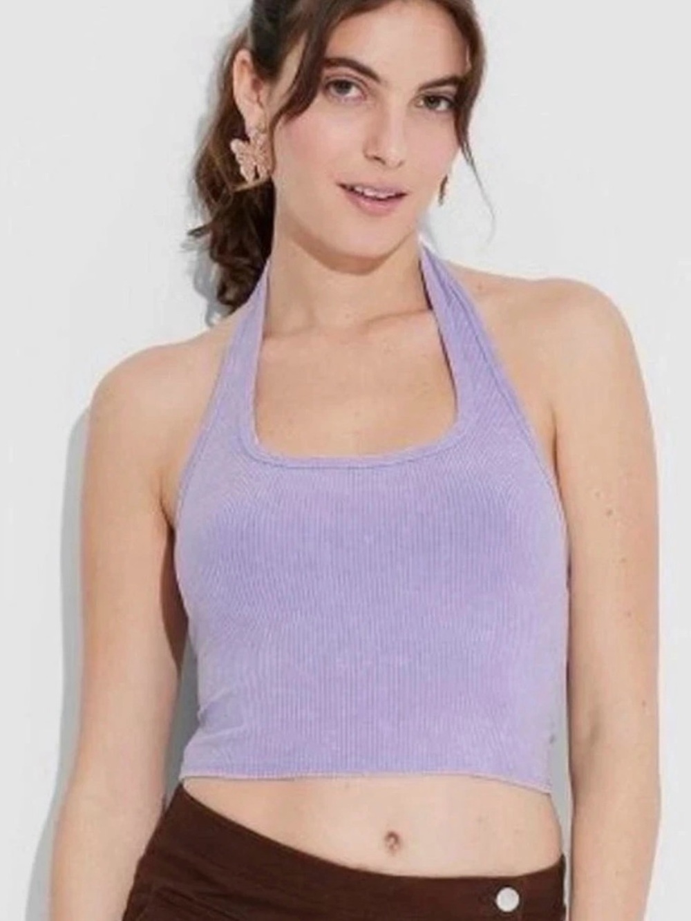 Lavender Ribbed Halter Crop Top